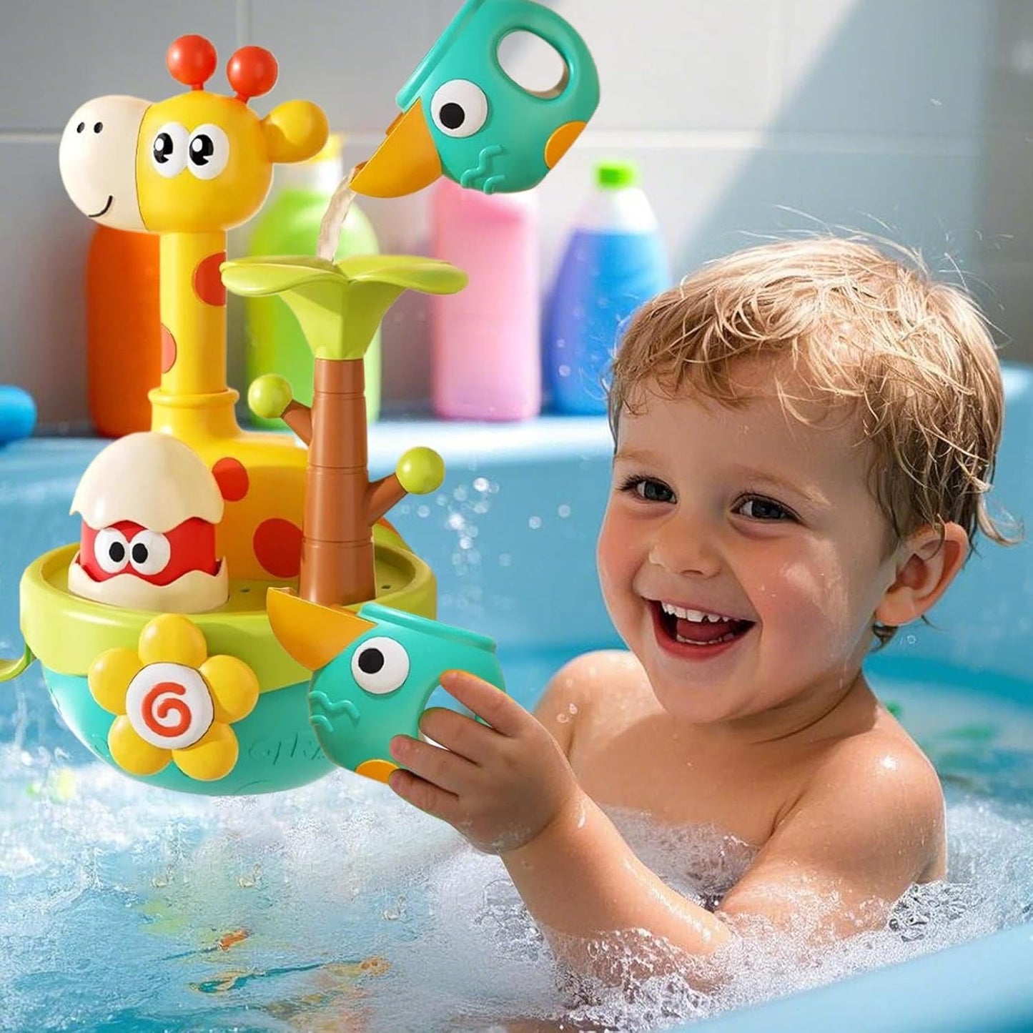 Bath Toys, Flower Water Games, 7.87x7.48in Educational Interactive Toy, Blooming Sensory Activity, Portable Water Play Set for 1-3 Years Old, Birthday, Holiday, Shower Time