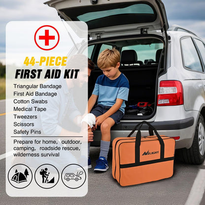 Nilight Car Emergency Kit with Jumper Cable Repair Tool Sets and Foldable Shovel,Roadside Safety Assistance Essential Tools for Travel Camping Outdoor Cars Truck SUV RV