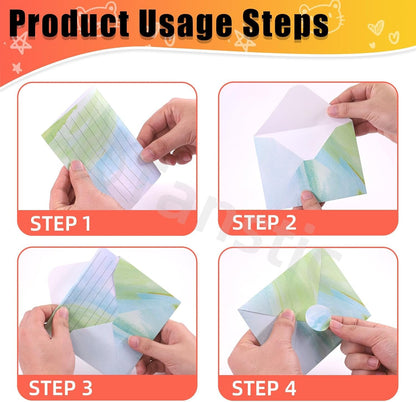 Tanstic 200Pcs(50 Sets) 5.5 x 8.25 Inch Stationery Paper Set Watercolor Stationary Paper and Envelopes Mini Stationery Paper with Round Dot Sticker for Invitations, Letters