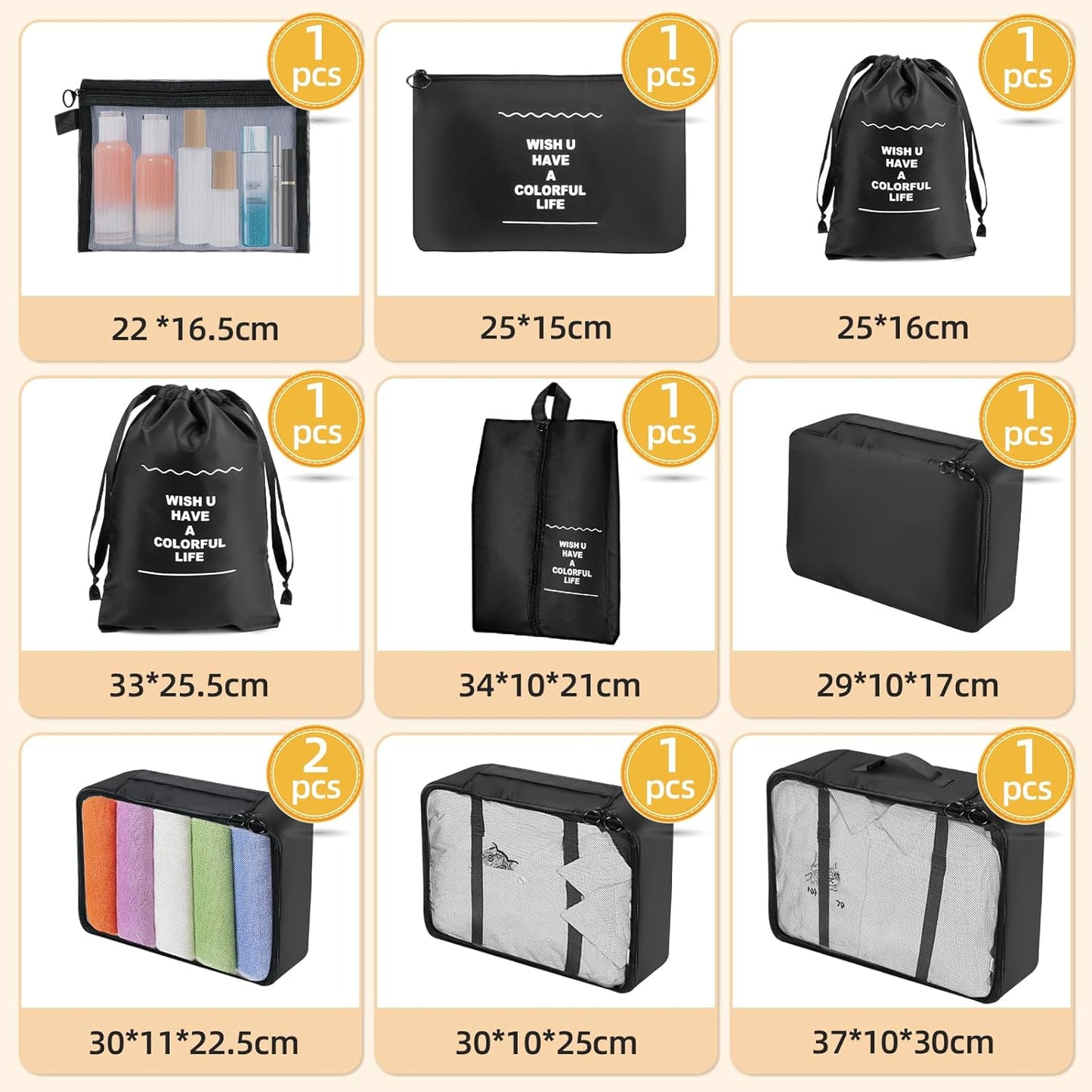 10 Piece Space-Saving Suitcase Organizer, Travel Suitcase, Packing Cubes for Cosmetics, Underwear, Clothes, Bags, Shoes, Travel Useful Accessories