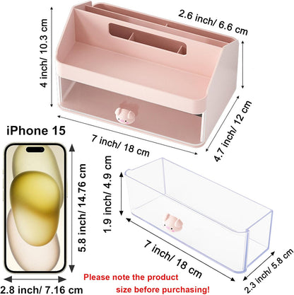 SAYEEC Desk Organizer Multi-Functional Desktop Makeup Stationery Accessories Organizer Desk Organization Storage Box Caddy for Office School Home Vanity Table (Pink with Handle)