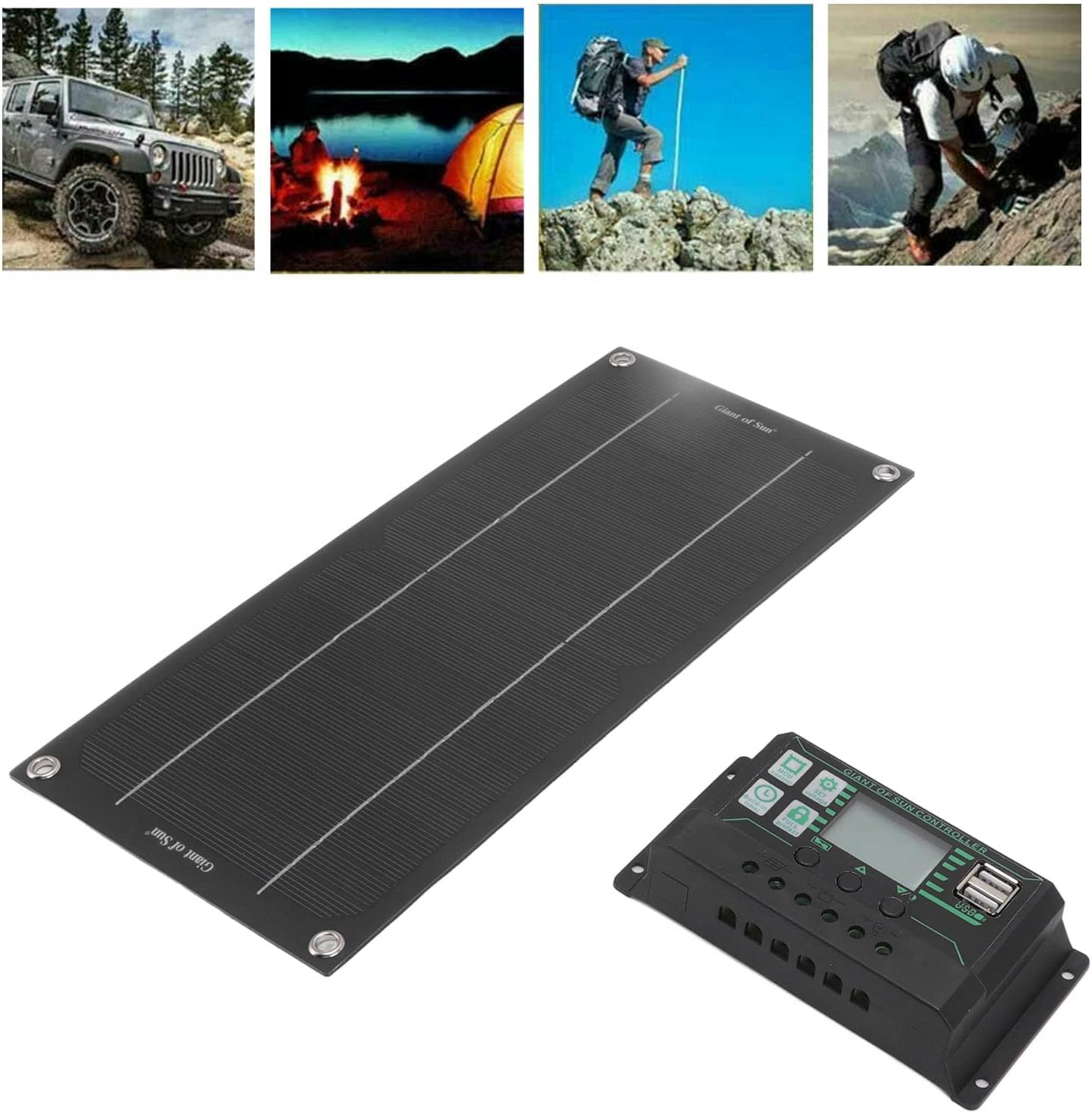 gernie 600W 18V Solar Panel Kit Battery Charger, Solar Panel Starter Kit with 100A Charge Controller, Crocodile Clip & Suction Cup, for RV Marine Boat Off Grid System
