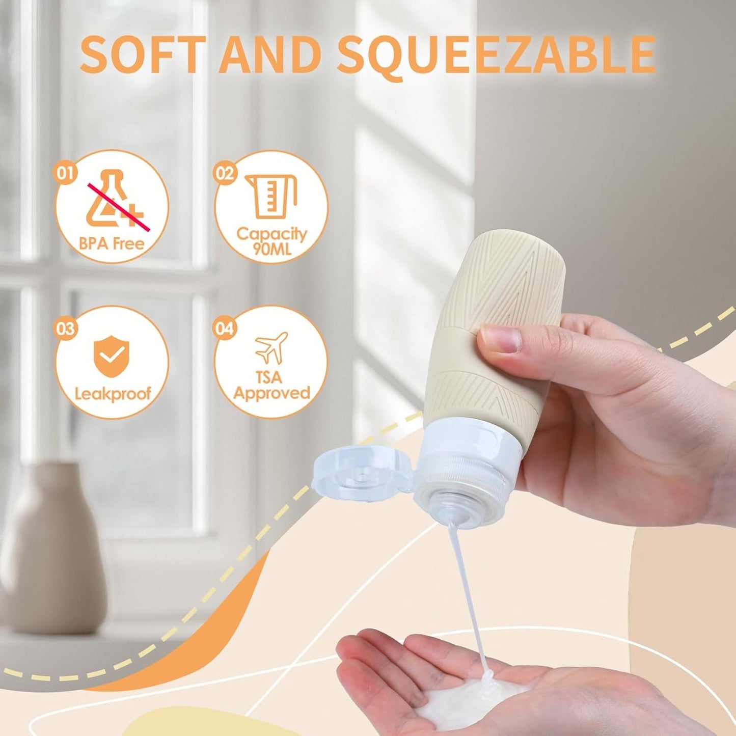 Travel bottles for Toiletries, 100ML TSA Approved Travel Size Toiletries BPA Free Travel Containers for Toiletries Leak Proof Refillable Silicone Travel Bottles