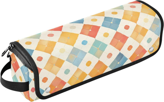 Organizer per strumenti per capelli 2 in 1 a quadri colorati con tappetino resistente al calore, antipolvere, borsa da viaggio per piastra per ferro da stiro, accessori per la cura dei capelli