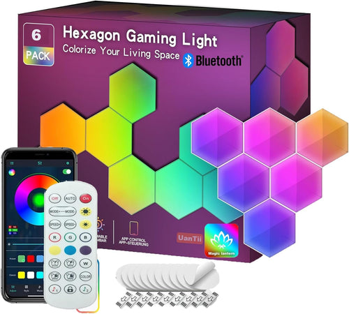 UanTii Smart Hexagonal Lamp,Bluetooth RGBIC LED Panel Light Smart Night Light Gaming Light with Bluetooth App Control (6)