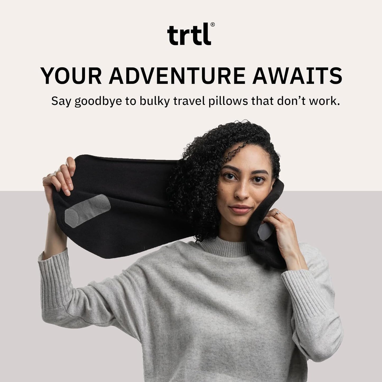 trtl Travel and Airplane Pillow - Real Sleeping Experience on Long Flights - Neck and Shoulder Support - Super-Soft, Lightweight, Easy-to-Carry - Machine-Washable Flight Pillow - Black