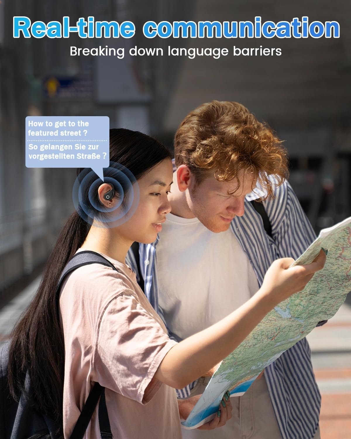 Translation Earbuds Real Time Open Ear Headphones, LCD Touch Screen 3-in-1 AI Translator Earbuds, 164 Language Translator Earpiece with ENC Mic, Translation Headphones for Travel Business Learning
