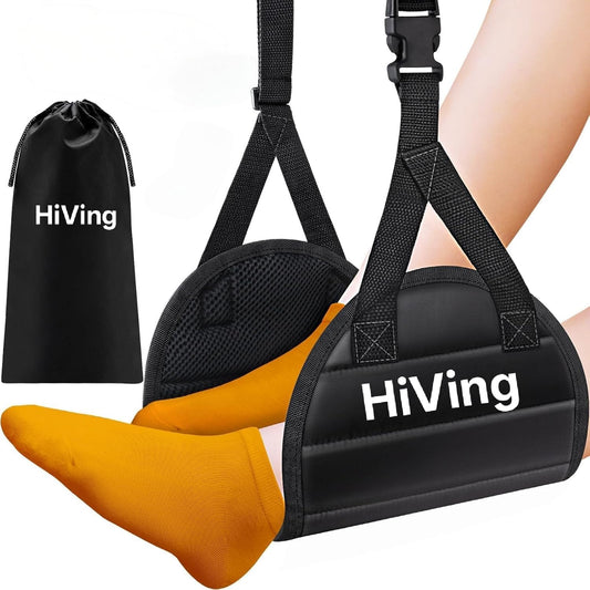 HiVing New Airplane Foot Rest,Portable Travel Footrest Flight Carry-On FootRest Adjustable Height Foot Rest Travel Accessories Footrests Hammock,Black