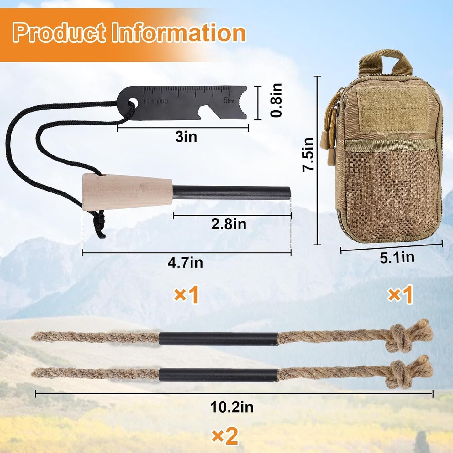 Fire Starter Survival Tool, Fire Starter Kit, Portable & Easy to Use, Fire Starters for Campfires Hiking Survival Training Gift (50 Fire Plugs Set/Wick Hemp Rope and Bag Set)