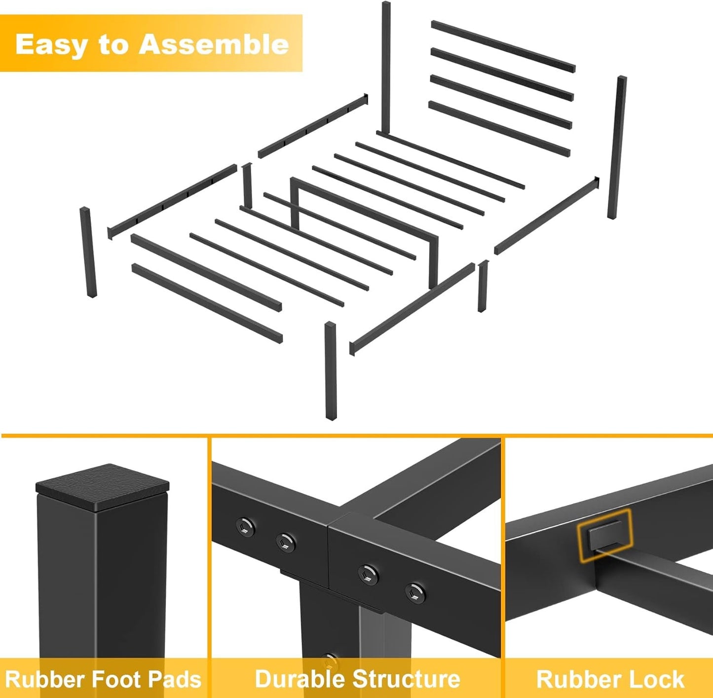 Mr IRONSTONE Twin Bed Frame with Headboard and Footboard 12.4 Inch Black Metal Platform Bed Frame with Storage Heavy Duty Non-Slip with Steel Slats No Box Spring Needed