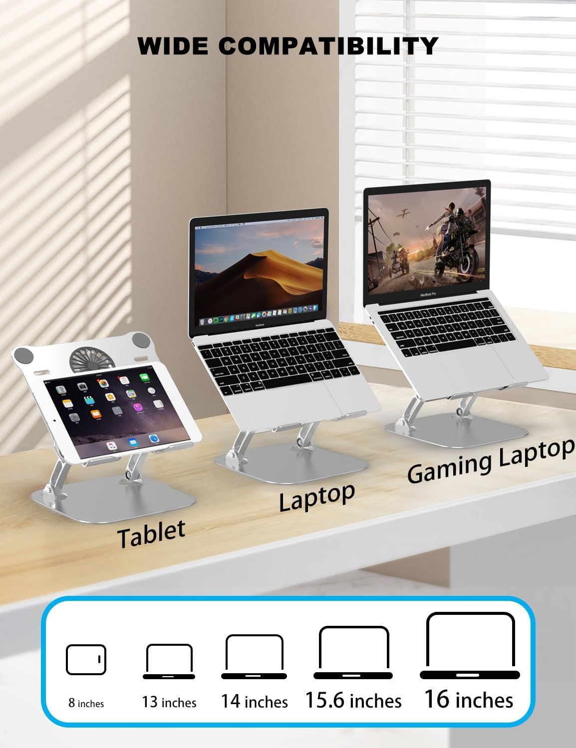 PHOCAR Laptop Stand with Cooling Fan, Laptop Cooling Pad, Adjustable Height Laptop Riser for Gaming Laptop, MacBook Air Pro, Dell, HP, ASUS, Lenovo, Xiaomi