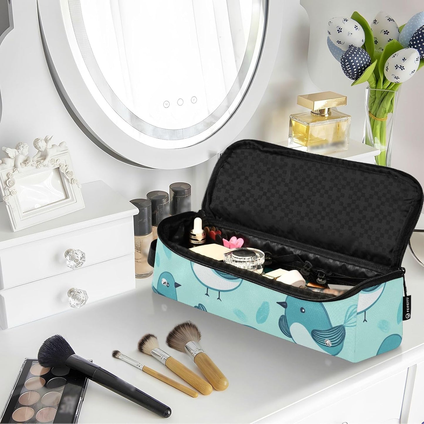 Foiosoh Borsa da viaggio per attrezzi da capelli con tappetino rimovibile resistente al calore, custodia da viaggio portatile per straigheners, ferro arricciacapelli, asciugacapelli, motivo con