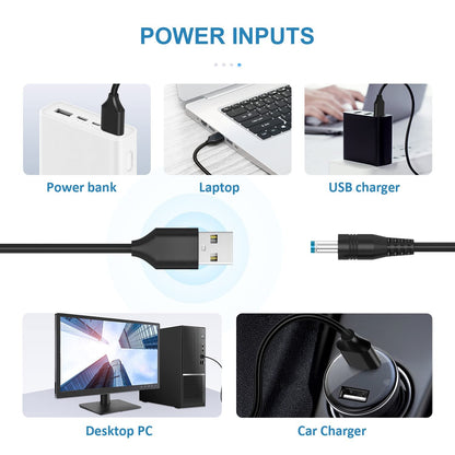 Powseed 5V DC Power Cable, USB to DC Plug Charging Cord with 10 Adapter Plugs to Charge Moon Lamp, LED Pixel Light, USB-HUB, Mini Fan, Camera, Cartoon Watch, Mobile Phone, Power Bank