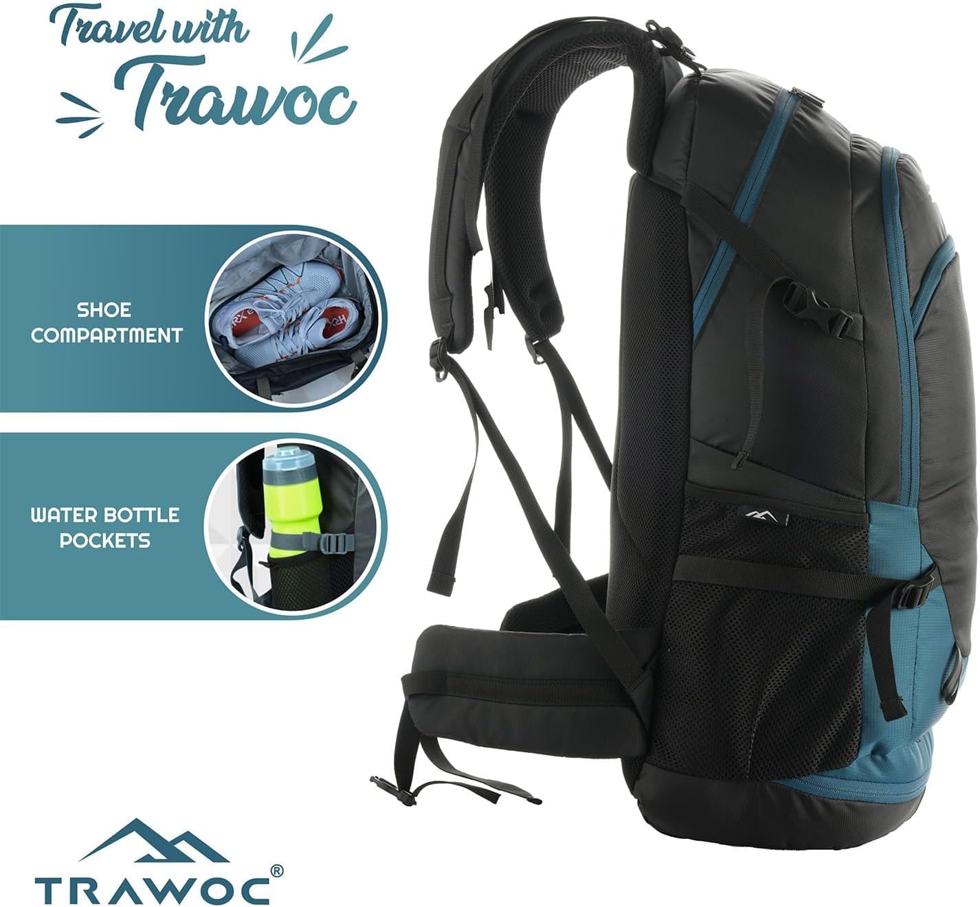 TRAWOC ALPHA 50 Litre Travel Backpack Water Resistant Daypack Bag for Cycling Trekking Hiking Camping for Men & Women