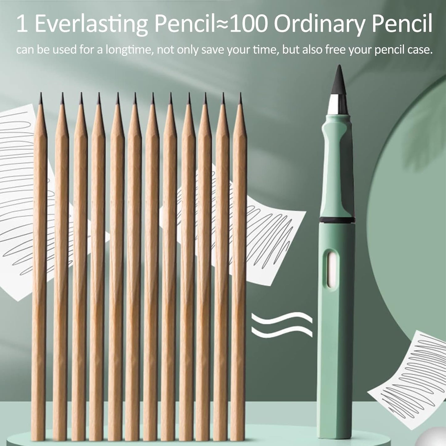 HTDYK 8pcs Infinity Pencil, Cute Everlasting Inkless Pencil with 8pcs Replacement Nibs, Sustainable Reusable Erasable Lapiz Infinito, Infinite Pen Stationery for Kids Student Worker Writing Drawing