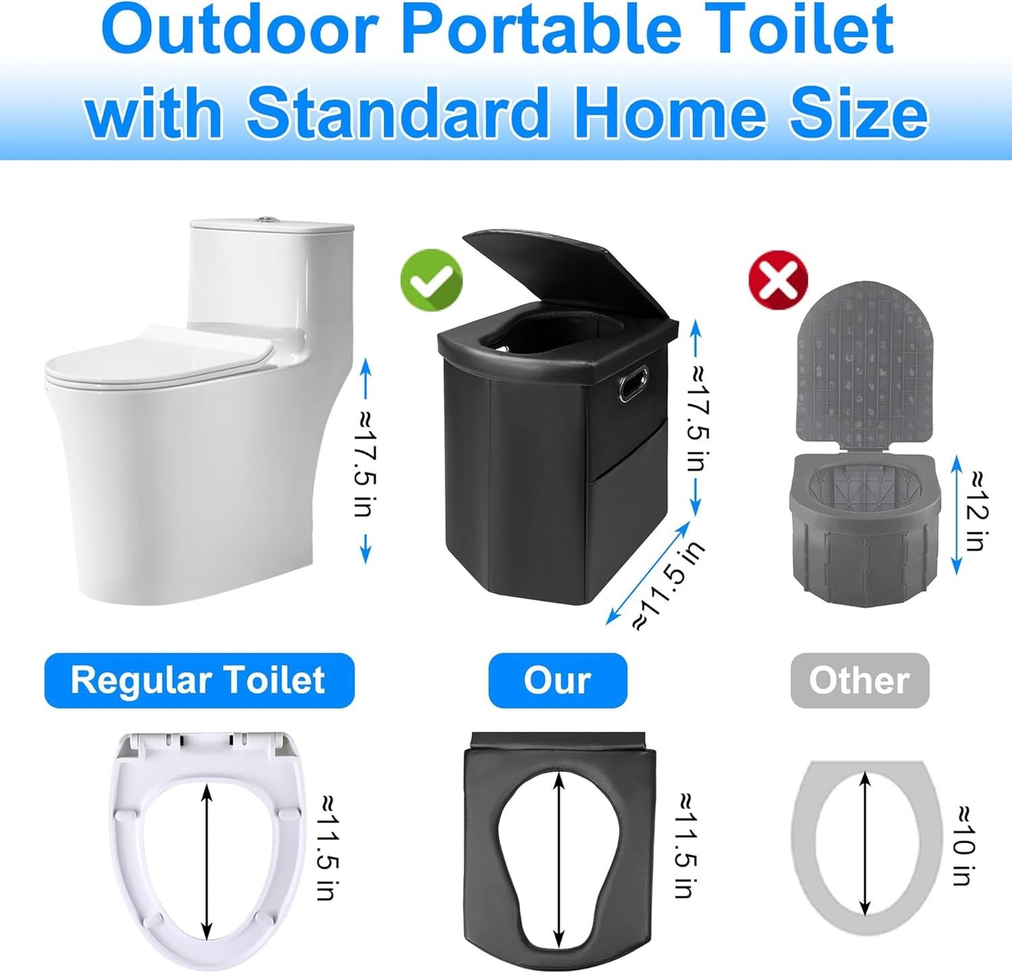 Brarvagur XXL Portable Toilet Camping for Adults,17.5" Foldable Extra Large Camping Toilet Portable, Portative Travel Toilet with Handbag for Hiking, Roadtrip, Trucks, Car, Boat, Tent and Beach