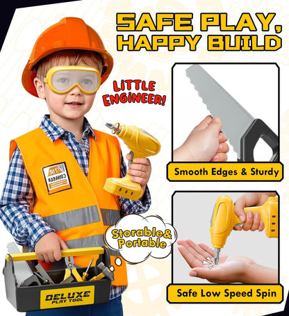 Lehoo Castle Kids Tool Set, Construction Toys Tool Box with Electric Drill & Take Apart Excavator, Pretend Play Kids Toddler Toys for Boys Girls Age 3 4 5 6 Years Old