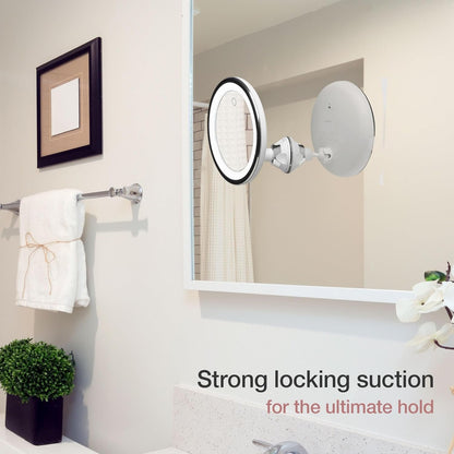 Fancii 10X Magnifying Makeup Mirror with True Natural Light and Locking Suction - 8 inch Large Lighted Travel Vanity Mirror, Dimmable Daylight LEDs, Battery and USB Operated - Luna (Silver)