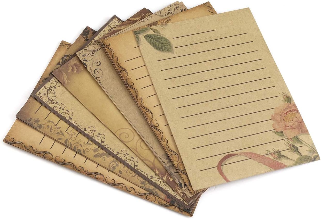 Yoption 56 Sheet Vintage Stationery Paper, Antique Old Fashion Writing Paper for Invitations, Scrapbooking, Penpal, Calligraphy, 7 Design (Writing Stationery Paper Letter Set)