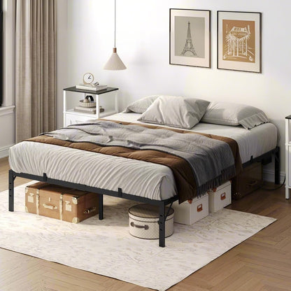 MAHANCRIS Bed Frame, Full Bed Frame with Charging Station and LED Lights, Heavy Duty Metal Slats, Bed Frame Platform Full Size No Box Spring Need, Easy Assembly for Full Beds, Black BFHB137E01