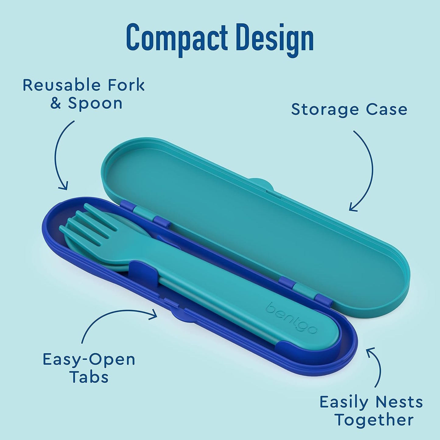Bentgo Kids Utensil Set - Reusable Plastic Fork, Spoon & Storage Case - BPA-Free Materials, Easy-Grip Handles, Dishwasher Safe - Ideal for School Lunch, Travel, & Outdoors (Shark)