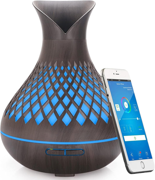 SAIHGUUI Smart WIFI Essential Oil Diffuser, 500ml Aromatherapy Diffuser Humidifier for Large Room, Works with Phone App & Alexa Google Home Voice Control, 7 LED, Create Schedules and 4 Timer, Auto Shut-Off,Dark wood