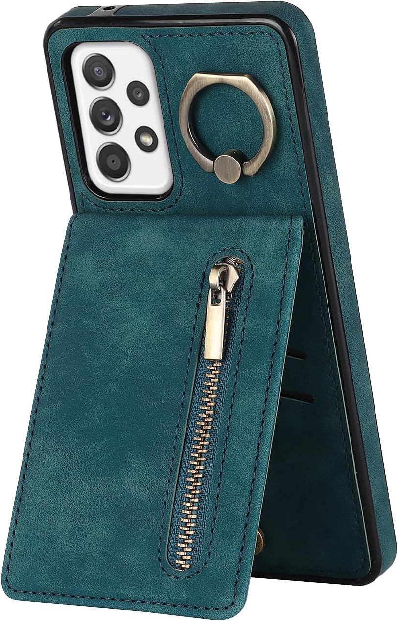 Asuwish Phone Case for Samsung Galaxy A52/A52S 5G Wallet Cover with Screen Protector and Cell Accessories Zipper RFID Card Holder Slot Ring Kickstand Flip A 52 S 4G G5 52A S52 52S SM Women Men Green