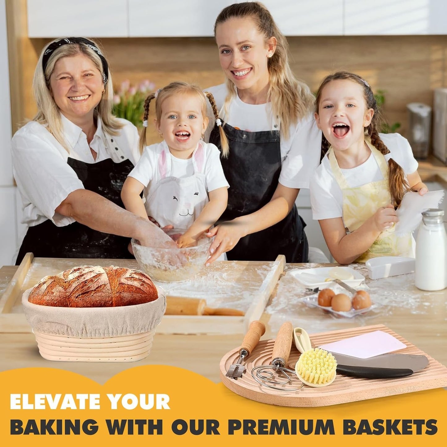KOACKL Sourdough Starter Kit, 10" Oval Banneton Sourdough Bread Baking Supplies with Bread Scoring Lame, Scrapers, Dough Whisk, Sourdough Proofing Basket Tools for Fermentation