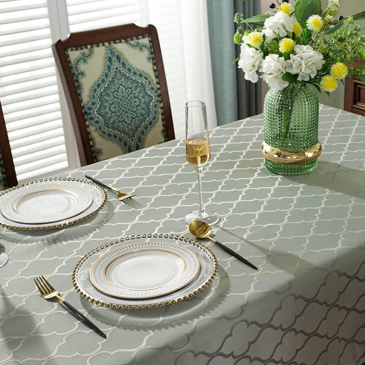 SASTYBALE Jacquard Tablecloth Flower Patterns Polyester Table Cloth Spill Proof Wrinkle Resistant Table Cover for Kitchen Dining Tabletop (Rectangle/Oblong, 60" x 120" (10-12 Seats),Gray)
