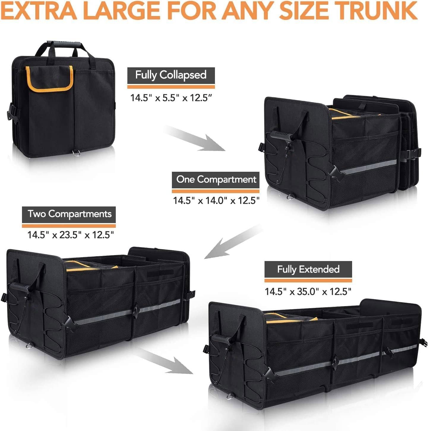CULOTOL Large Trunk Organizer With Built-in Leakproof Cooler Bag,Car Organizers and Storage for SUV 4 Removable Dividers Collapsible Portable Non-Slip Bottom Tie Down Strap,Car Accessories