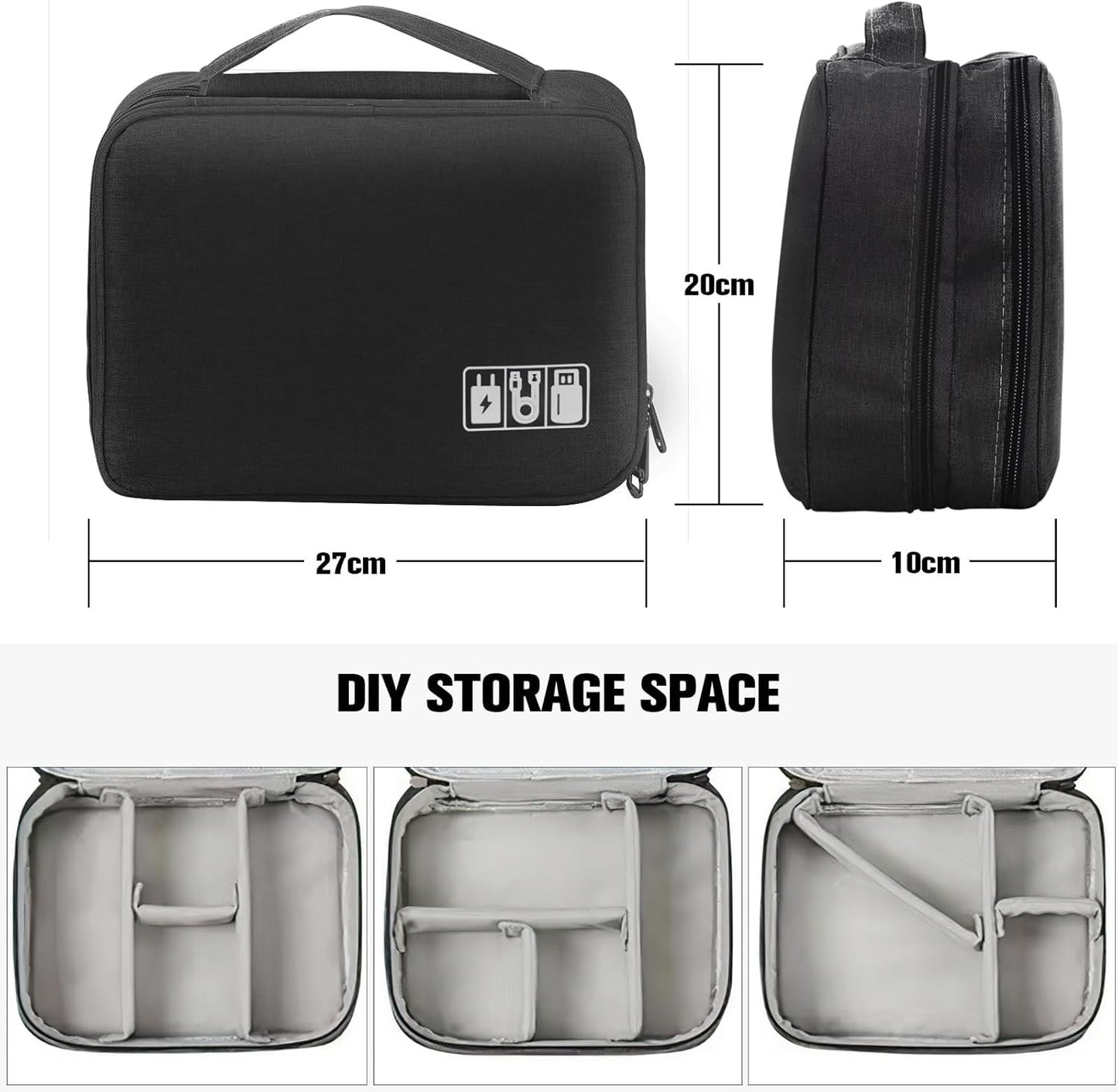 Spardar Cable Organizer, Electronic Organizer Case Universal Travel Bag Electronics Accessories Cases for Cables, Chargers, Earphones, Mouse, Power Bank, SD Card (Black)