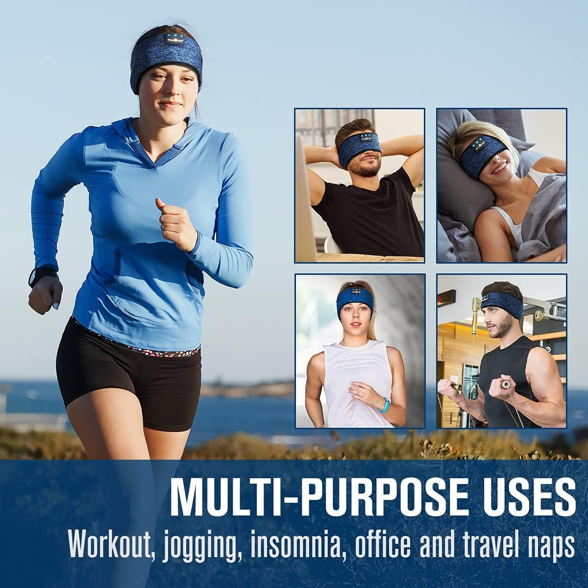 MUSICOZY Sleep Headphones Bluetooth Headband, Wireless Music Sleeping Headphones Sleep Mask Earbuds IPX6 Waterproof for Side Sleepers Workout Running Insomnia Travel Yoga Cool Tech Gadgets Unique Gift