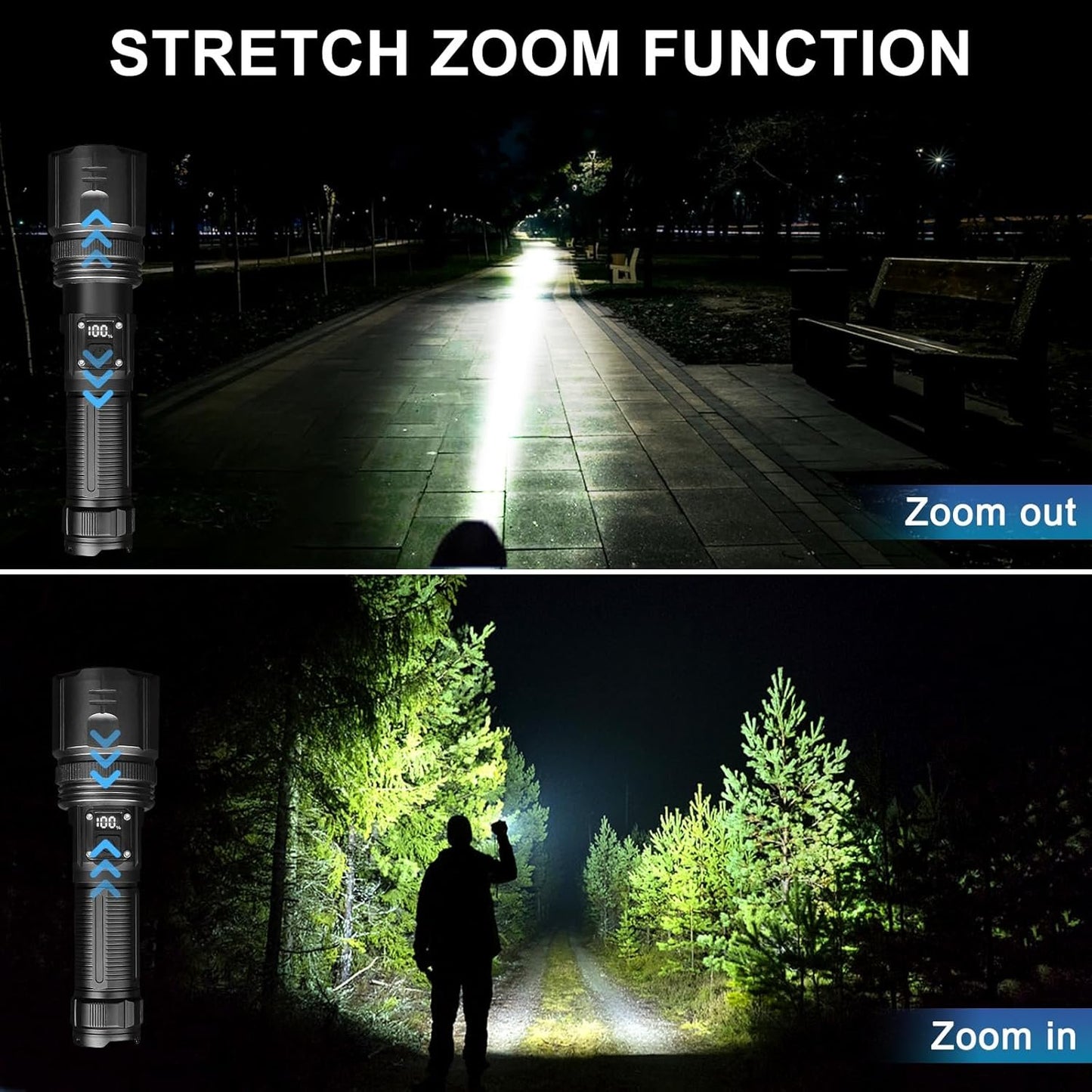 Siuyiu Flashlights High Lumens, 3000 Lumens Rechargeable Flashlight with Digital Power Display, Tactical Flashlight with Zoomable, 4 Modes for Camping, Emergencies and Outdoor