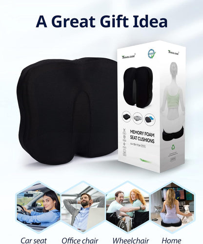 TRAVEL EASE Gel Memory Foam Seat Cushion, Butterfly-Shape Seat Cushion for Long Hours Sitting Comfort, Butt Support Pillow for Office Chair, Car Seat, Dining Chair (Ink Black)