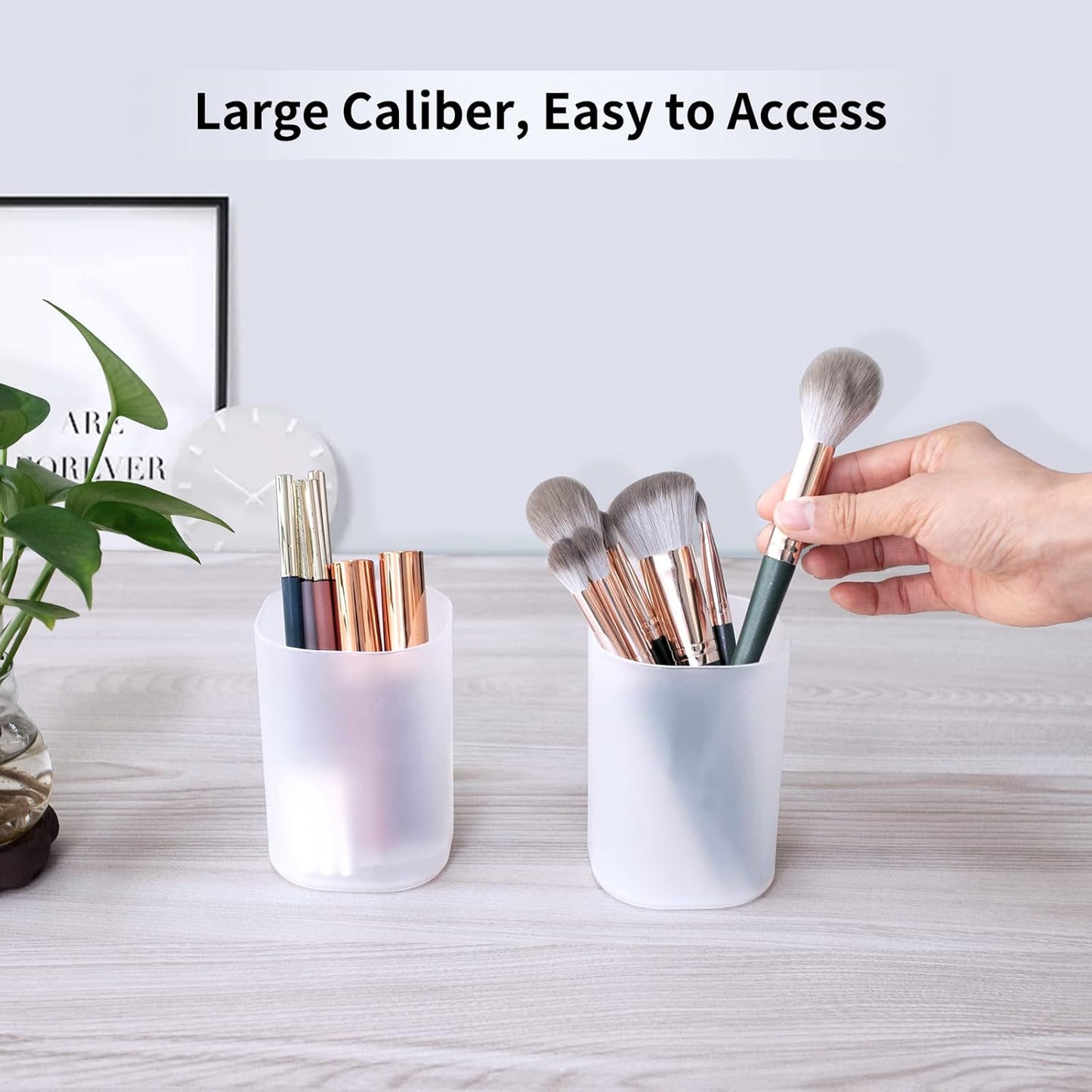 2 pcs Makeup Brush Holder,Multipurpose Makeup Brush Case Organizer, Clear Pen Cups Plastic Pencil Holder for Desk Accessories,Cosmetics Brushes Organizer for Home & School & Office