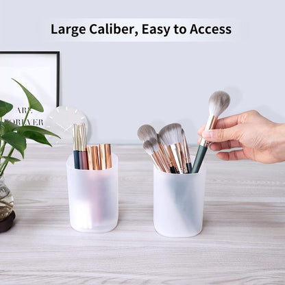 2 pcs Makeup Brush Holder,Multipurpose Makeup Brush Case Organizer, Clear Pen Cups Plastic Pencil Holder for Desk Accessories,Cosmetics Brushes Organizer for Home & School & Office