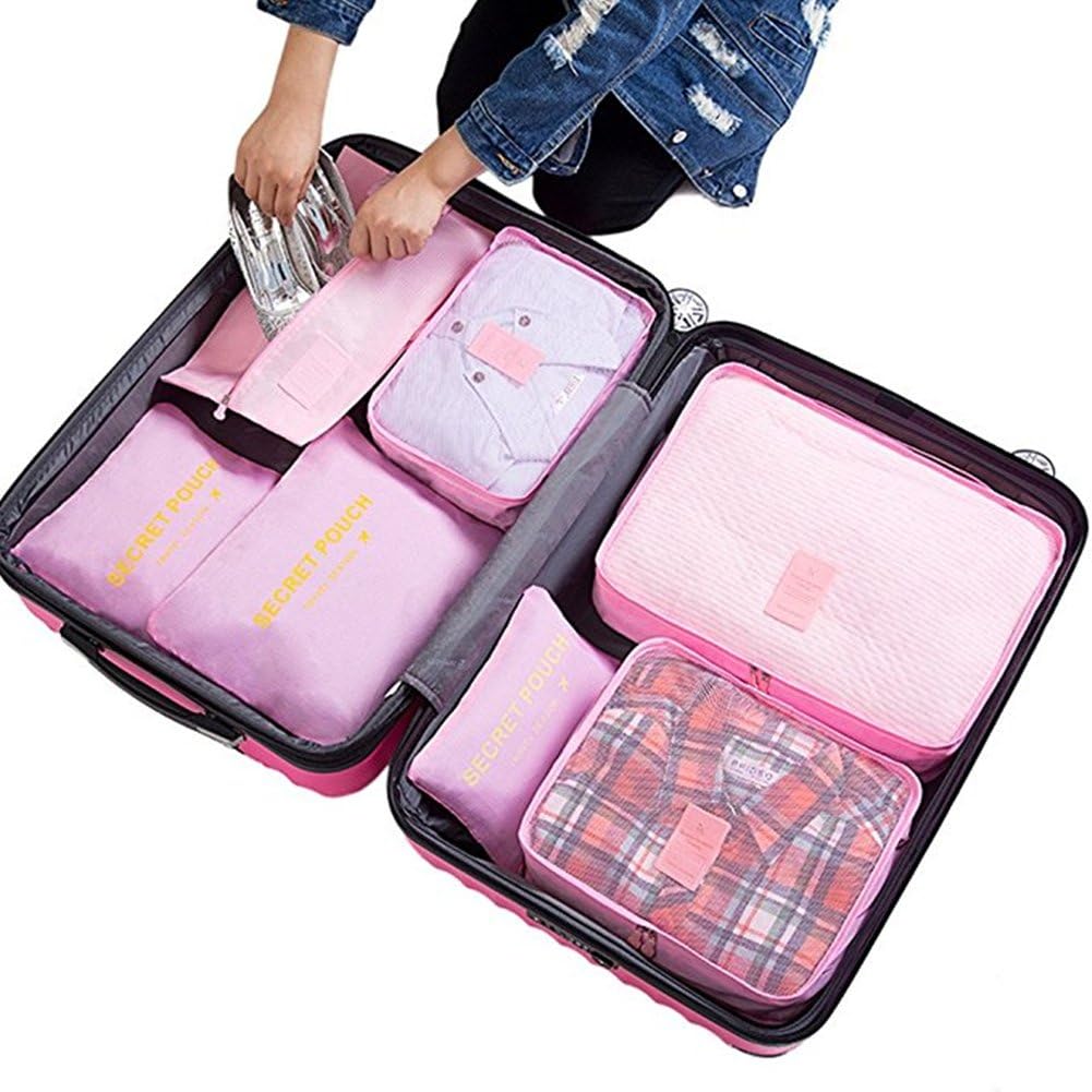 Set of Packing Cubes for Travel, 7 Pieces Luggage Suitcase Organizer, Compression Packaging Bags for Clothes Storage Bags