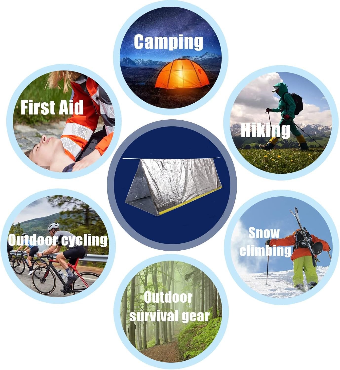 JUBSOSCAMP 1 PCS Emergency Tent, Polyester Film Storm Shelter Survival Shelter with Whistle Drawstring Bag for 2 Person Car Camping, Hiking&First Aid