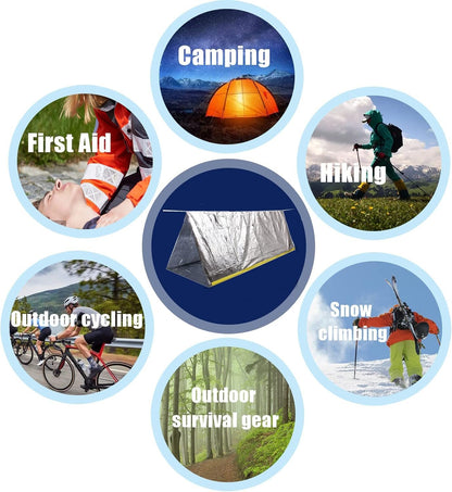 JUBSOSCAMP 1 PCS Emergency Tent, Polyester Film Storm Shelter Survival Shelter with Whistle Drawstring Bag for 2 Person Car Camping, Hiking&First Aid