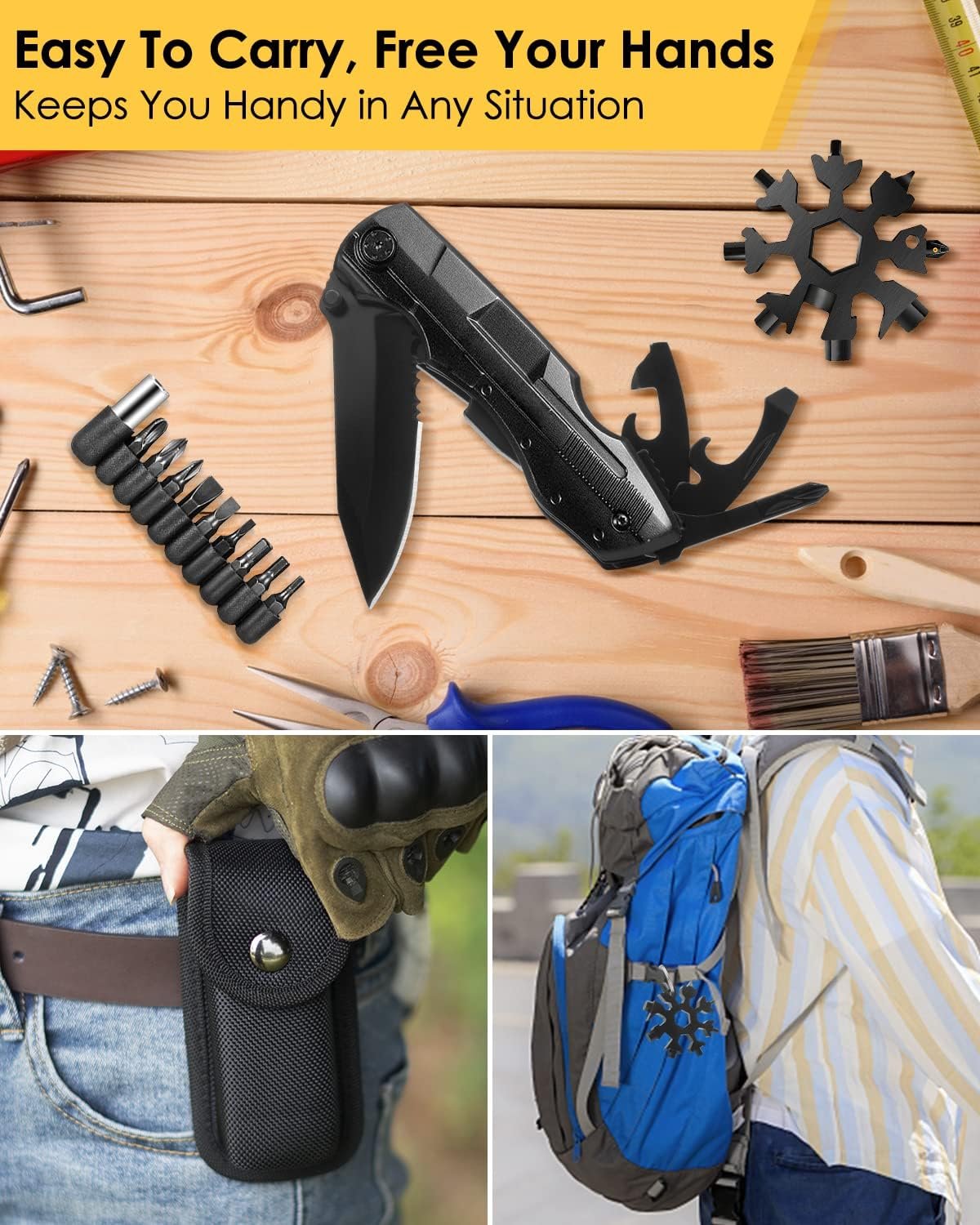 Gift for Men,Women BIBURY 15-in-1 Multi-Functional Pliers & 18-in-1 Snowflake Multitool, Foldable Multi-Tool Multitool Pocket Tool in Durable Stainless Steel, Camping Gadgets for Outdoor Adventurers