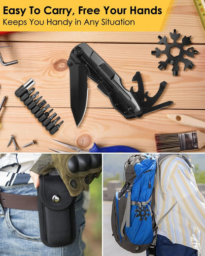 Gift for Men,Women BIBURY 15-in-1 Multi-Functional Pliers & 18-in-1 Snowflake Multitool, Foldable Multi-Tool Multitool Pocket Tool in Durable Stainless Steel, Camping Gadgets for Outdoor Adventurers