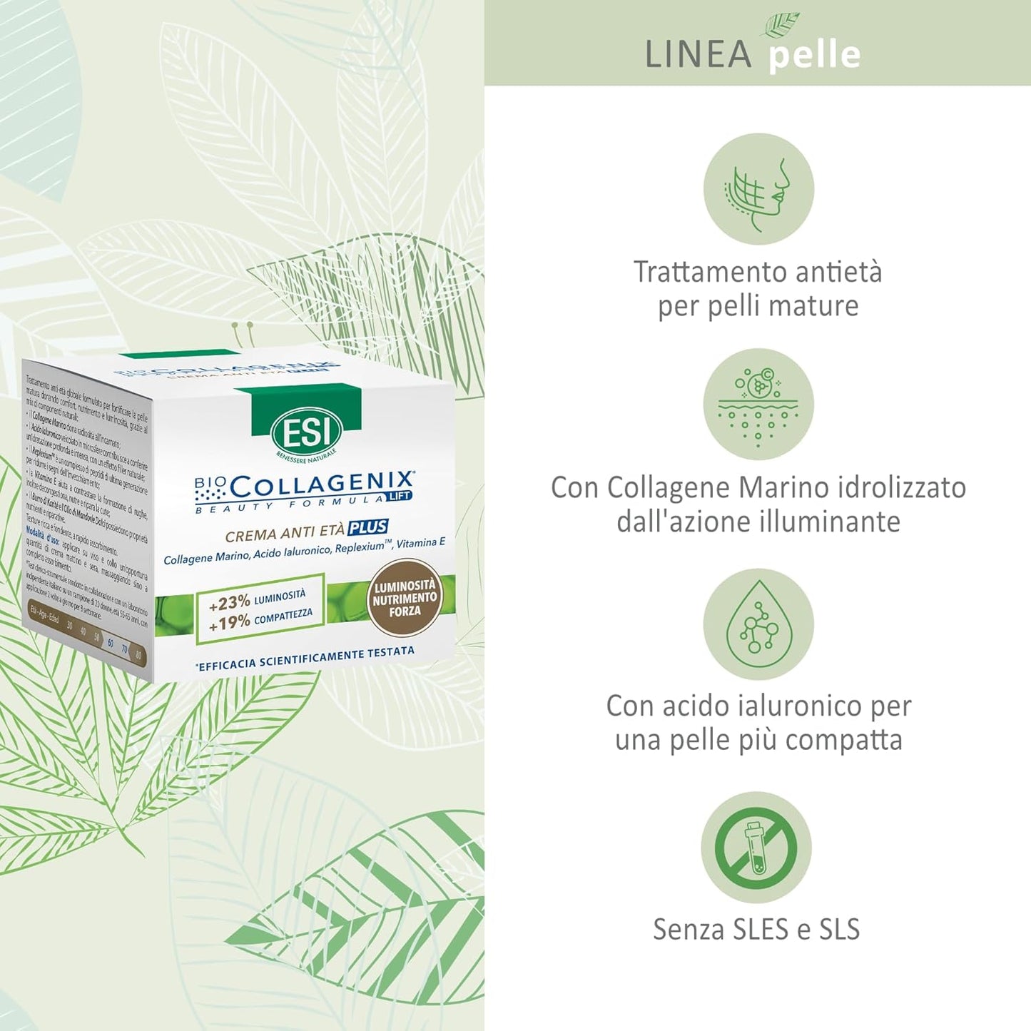 ESI – Biocollagenix Anti-Aging Plus Face Cream for Mature Skin, with Marine Collagen and Hyaluronic Acid, Anti-Aging and Antioxidant Action, Gives Firm, Nourished and Elastic Skin, 50 ml