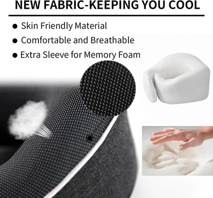 Luxury Memory Foam Travel Neck Pillow - Ergonomic, 360-Degree Folding Neck Support - Aeroplane Portable, Adjustable &Therapeutic Relief - Ideal for Airplane, Car - Neck Pain Relief - Black