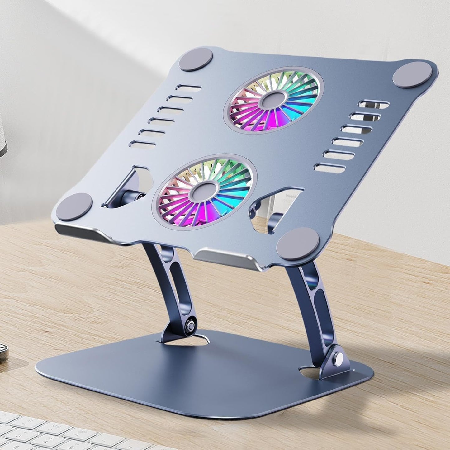 Zqkimzi Laptop Stand Fan, Adjustable Metal Cooling Pad, Ergonomic Laptop Cooling Stand, Foldable Laptop Cooling Pad, Adjustable Height Laptop Cooler, Fan Cooling Pad, Laptop Tablet Cooling Stand