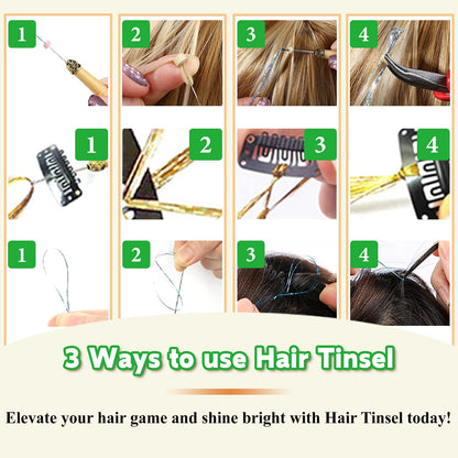 Hair Tinsel Kit With Body Glitter 18 Colors 48 Inch 9000 Strands Glitter Tinsel Hair Extensions With Tools Fairy Hair Accessories, Suitable for Festivals and Daily Use (18 Colors Hair Tinsel Kit)