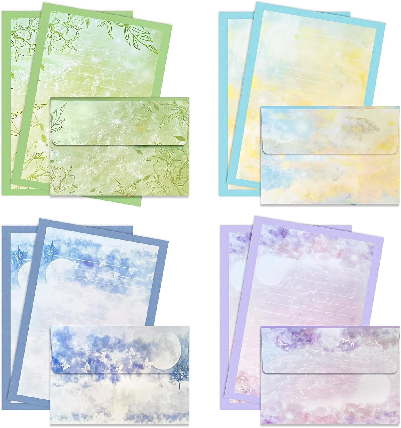 IMagicoo 40 Lined Writing Stationery Paper with 20 Envelopes, Beautiful Sky Designs for Writing Letter, Notes, Invitations, 4 Different Style (9.4 x 6.6)