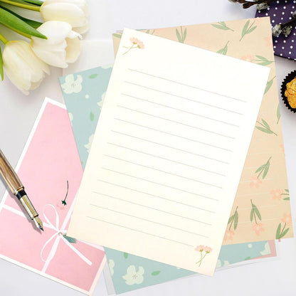 KSIWRE 48 PCS Stationery Paper and Envelopes Set,Cute Floral Stationary Set for Writing Letters,Double Sided Printing,Letter Writing Kit