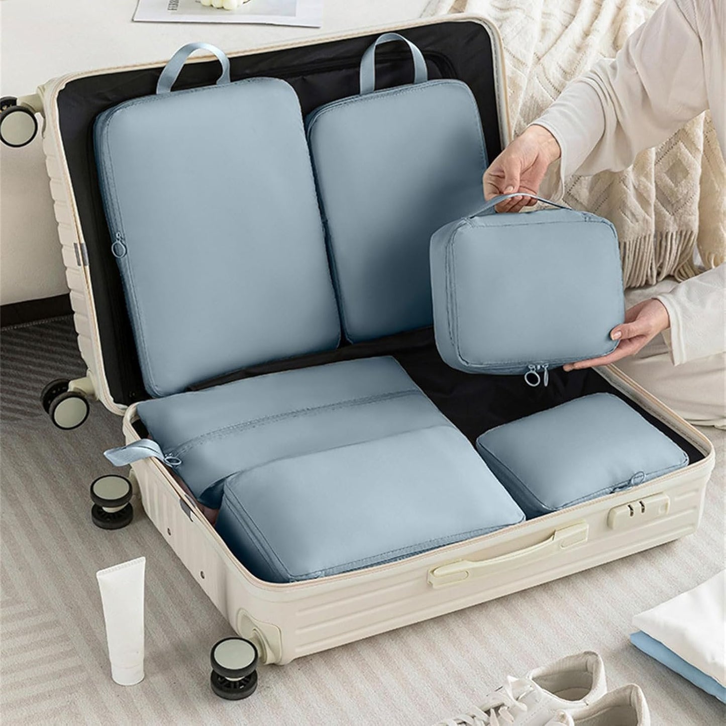 XBOKA 6Pcs Travel Organizers Set for Luggage Essential Packing Cubes Set Sturdy Luggage Organization Bag for Family Trip