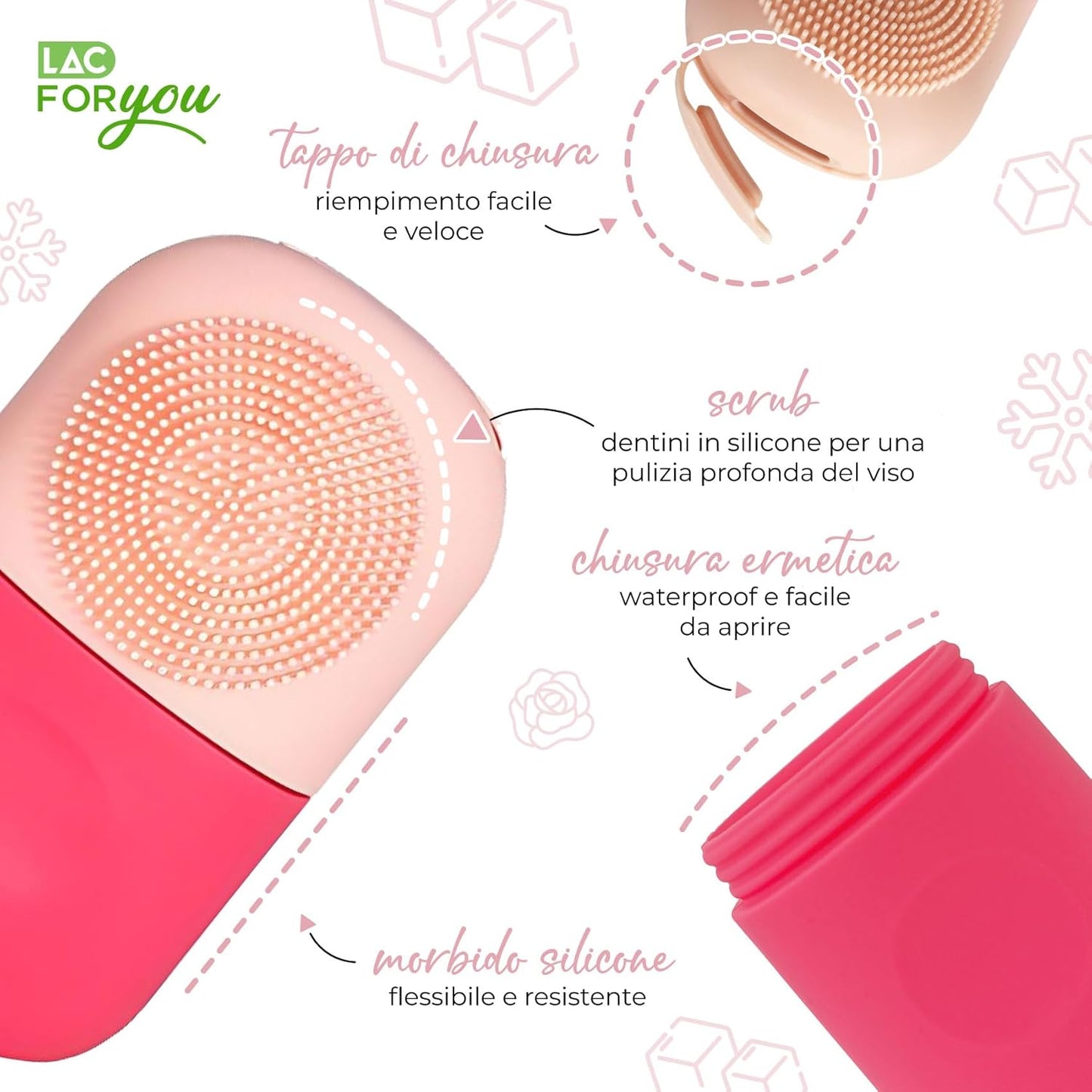 LAC FOR YOU Ice Roller Face – Ice Roller + Face Cleaning Brush – Skincare Accessories to Reduce Swelling and Shrink Pores