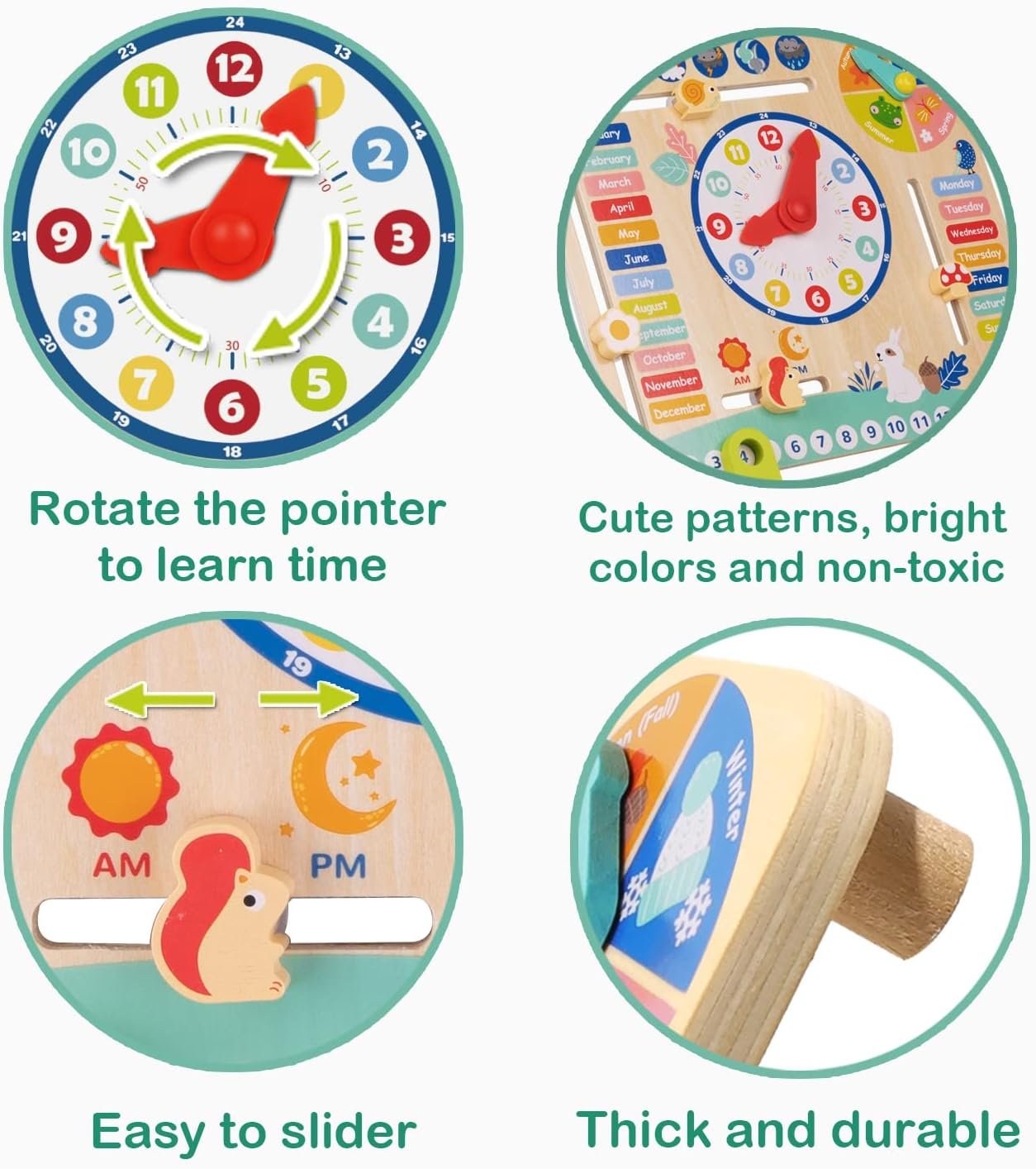 TOOKYLAND Montessori Educational Wooden Learning Toys Kids Daily Calendar My Calendar Clock Wooden Toys Gifts for Toddler Kids Age 3+